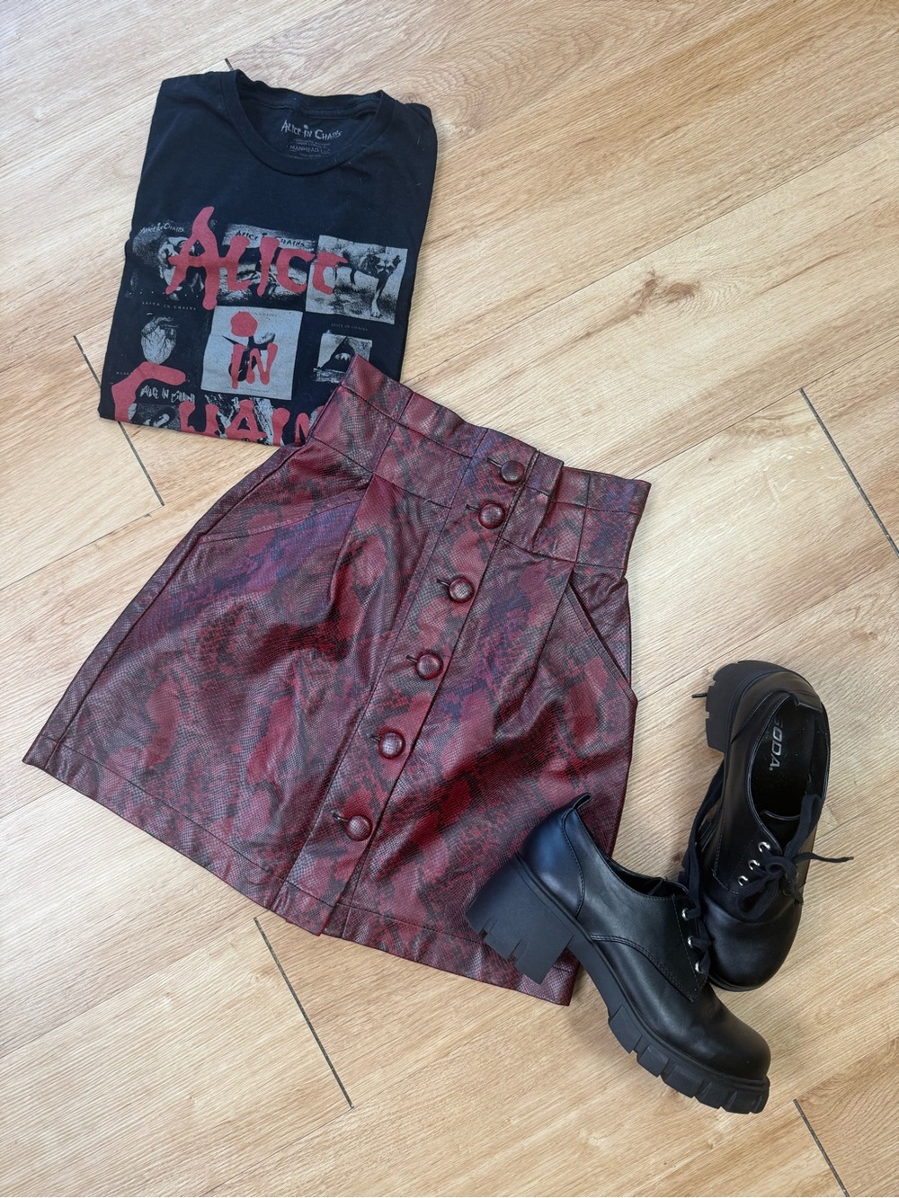 Zara Red Snake-Print Button-Front Mini Skirt
